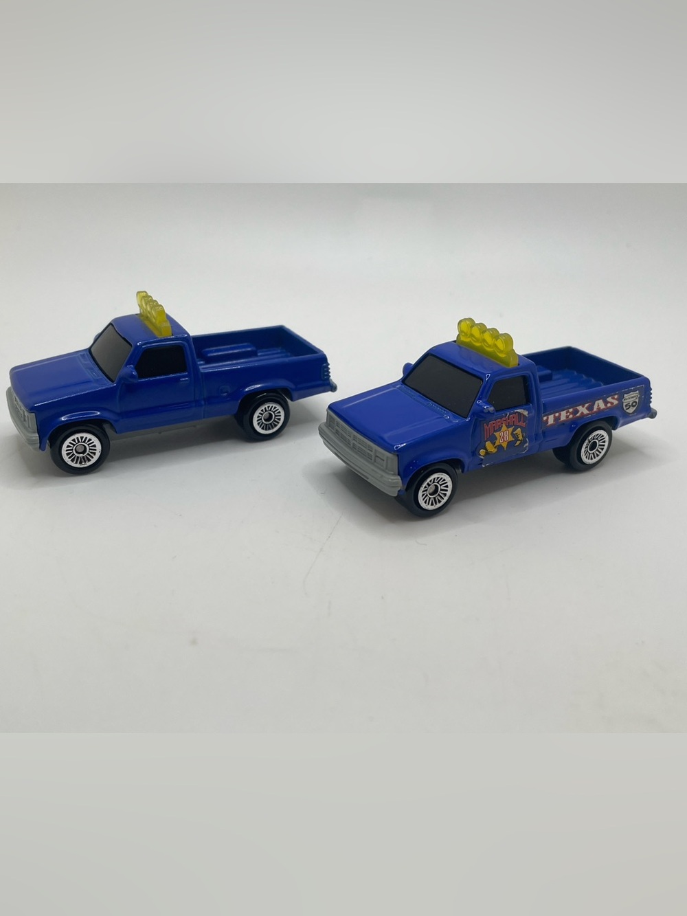 2 Matchbox McDonalds Texas Marshall Blue Dodge Dakota Pickup Trucks, Happy Meal